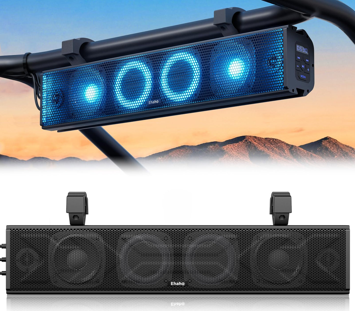 Ehaho 25 Inch UTV Sound Bar, IP66 Waterproof Bluetooth Golf Cart Sound Bar, ATV SoundBar with RGB Lighting, Amplified Powersports SXS SoundBar, UTV Speakers Compatible with Polaris RZR Can-Am