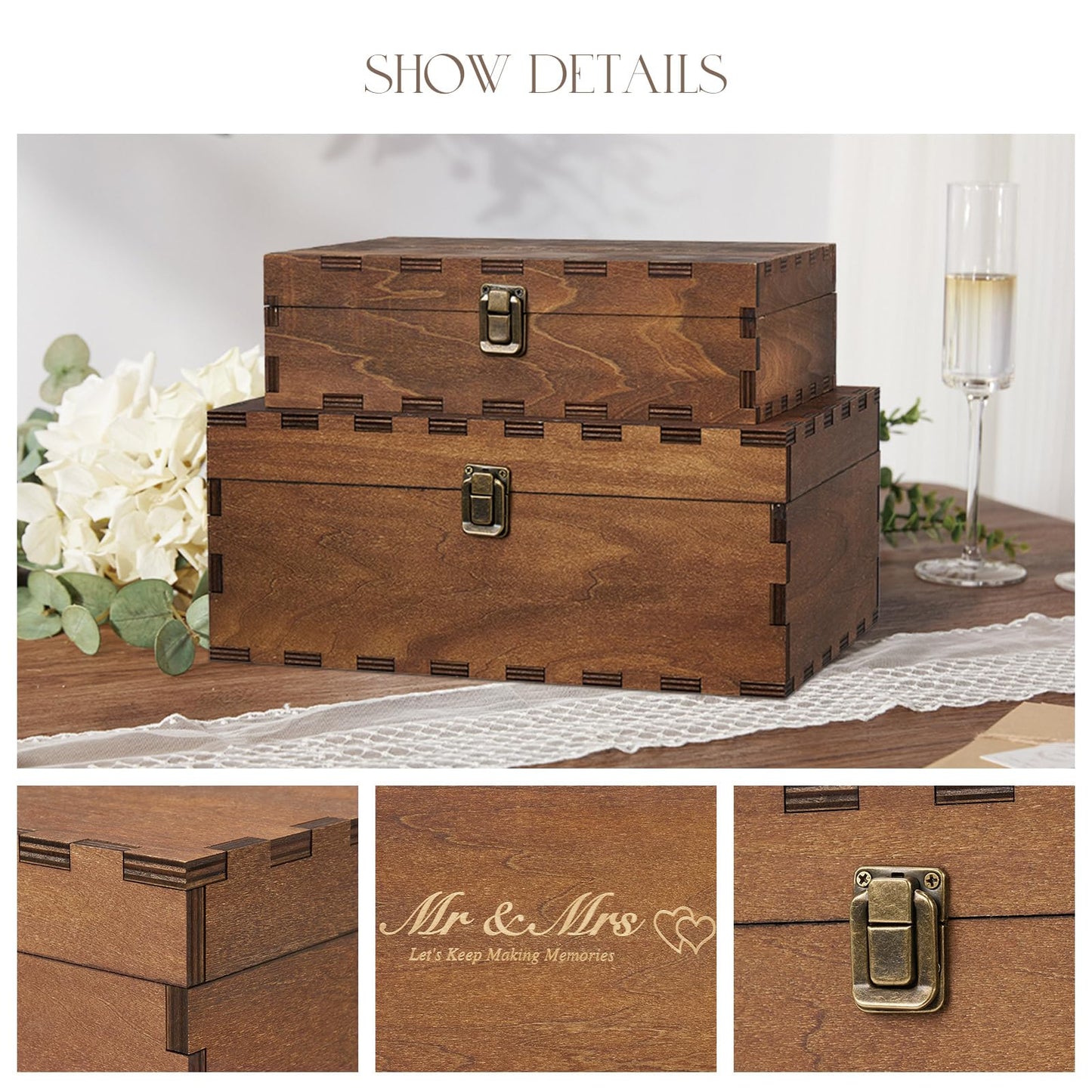 AW BRIDAL Large Wedding Keepsake Box with Lid - Wood Mr Mrs Memory Storage box - Bridal Shower Gifts Anniversary Engagement Wedding Gifts for Couples Newlyweds, Large