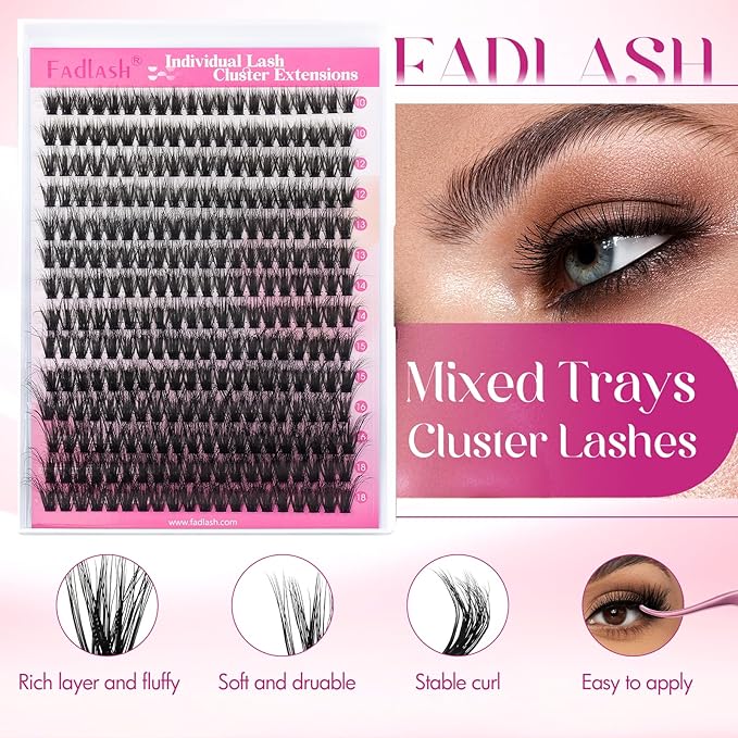 Lash Clusters 60D 300pcs 10-18mm Mixed Tray 3D Effect Fluffy Cluster Lashes D Curl Wispy Individual Lashes False Mink Eyelashes DIY Flat Lash Extension Individual Lashes Cluster (60D-0.07-D,10-18mm)