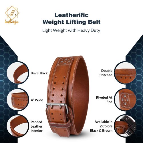 Premium Leather Weight Lifting Belt for Men & Women, 8mm Thick, 4-Inch Wide, Heavy-Duty Gym Belt with Adjustable Steel Buckle, Lower Back Support for Powerlifting, Strength Training, Squats & Deadlifts (S (25"-30"), Peccan Brown)