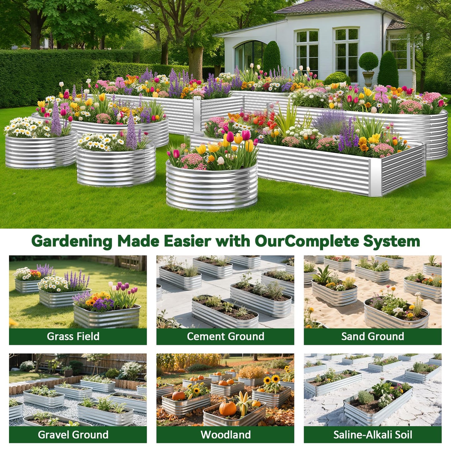 OZMSHF 2 Pack Tall 8FT Raised Beds for Gardening, Corrugated Galvanized Steel Raised Garden Bed, Outdoor Metal Above Ground Garden Bed for Vegetables and Flowers(Rectangular)-8x3x1.5FT