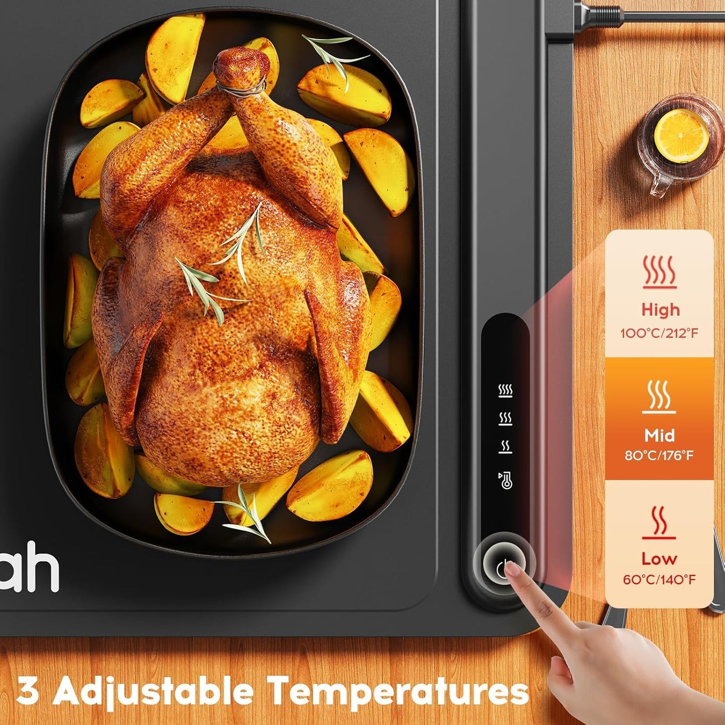 Warming Mat for Food, Voriah Electric Warming Tray with 3 Temp Settings & Auto Shut-Off, Food Warmer with Thick Silicone Surface to Keep Food Warm at Buffet, Parties, and Family Use(Black）