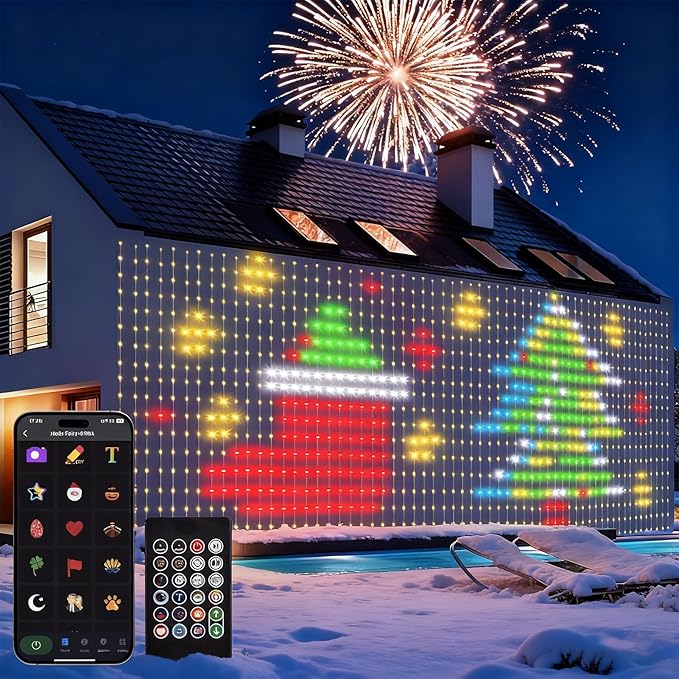 echosari Smart Curtain Lights Plug in, 400 LED Curtain Lights with App Programmable 6.6 x 6.6ft RGB&IC DIY Pattern Music S...
