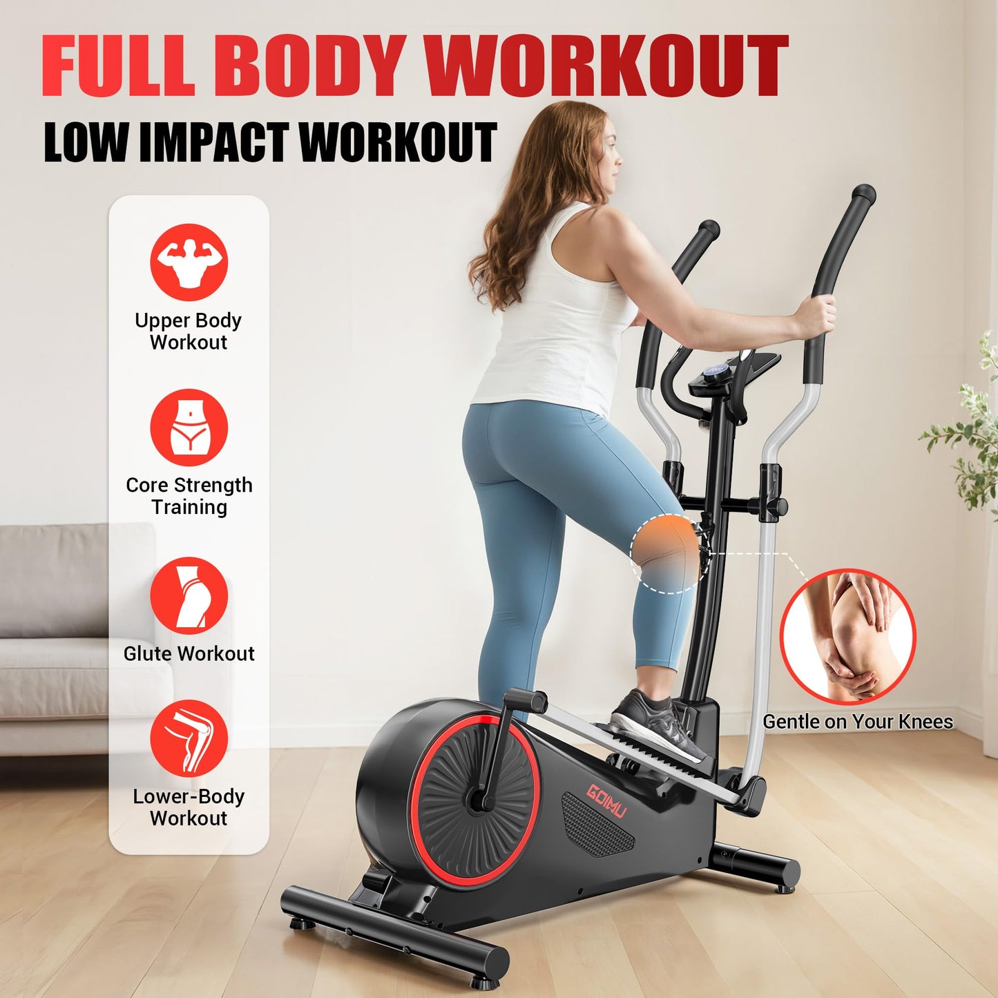 GOIMU Elliptical Machine, Elliptical Exercise Machine for Home with Hyper-Quiet Magnetic Driving System, Elliptical Trainer with 15.5IN Stride, 350LBS Loading Capacity
