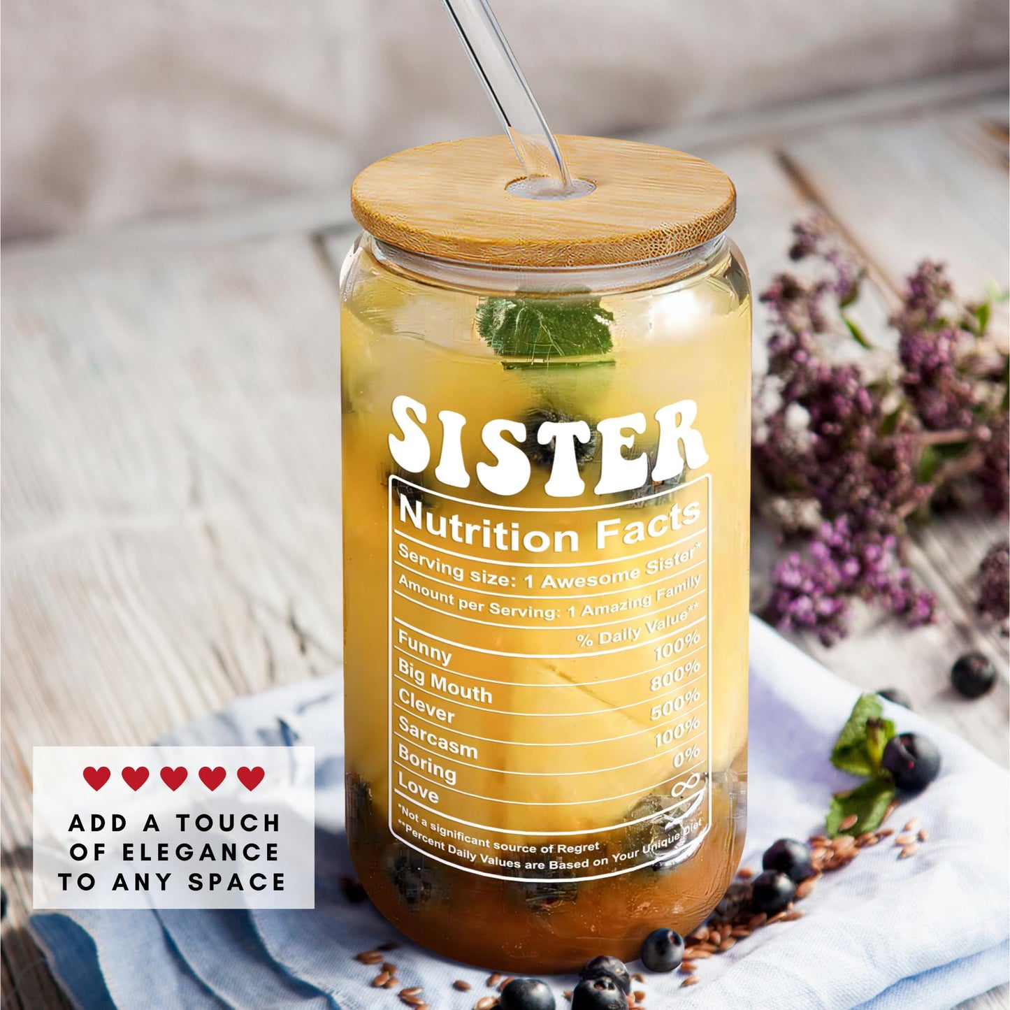 GINGULMINA Gifts for Sister - Birthday, Mothers Day, Christmas Sister Gifts from Sisters, Brother, Bro - Sisters Gift for Women, Sibling, Bestie, Women, Sis - 16 Oz 2-sided Can Glass
