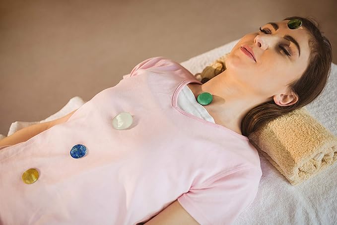 Mina Heal Chakra Stones 8 PCS Kit, Oval Shape, Tumbled & Polished, for Use in Grounding Balancing Soothing Meditation Reiki or as Worry Stones, Hot Spa Rock & Massage