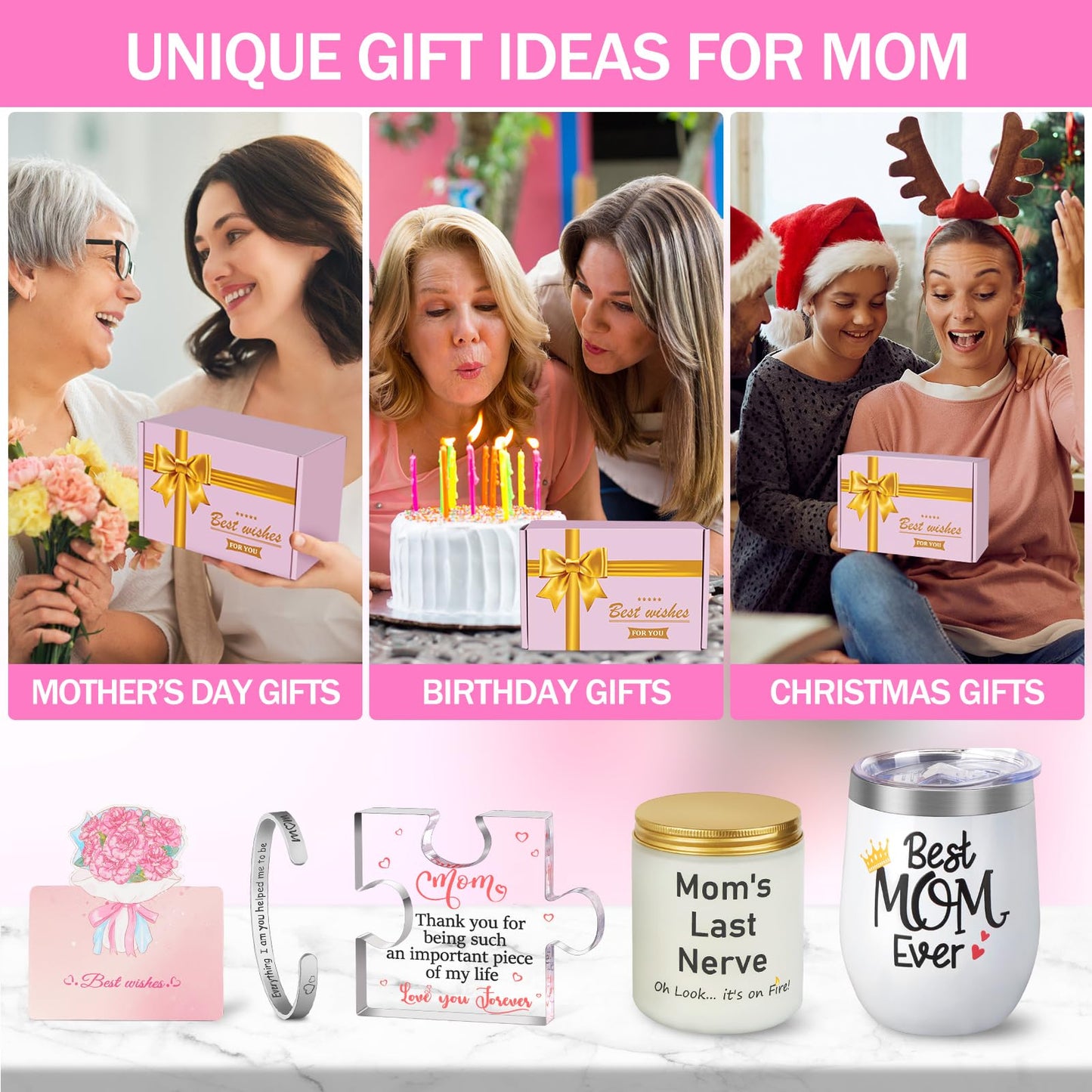 Happy Birthday Mothers Day Gifts for Mom from Daughter Son Kids, Unique Presents for Mother, Best Mom Ever Gifts for Birthday