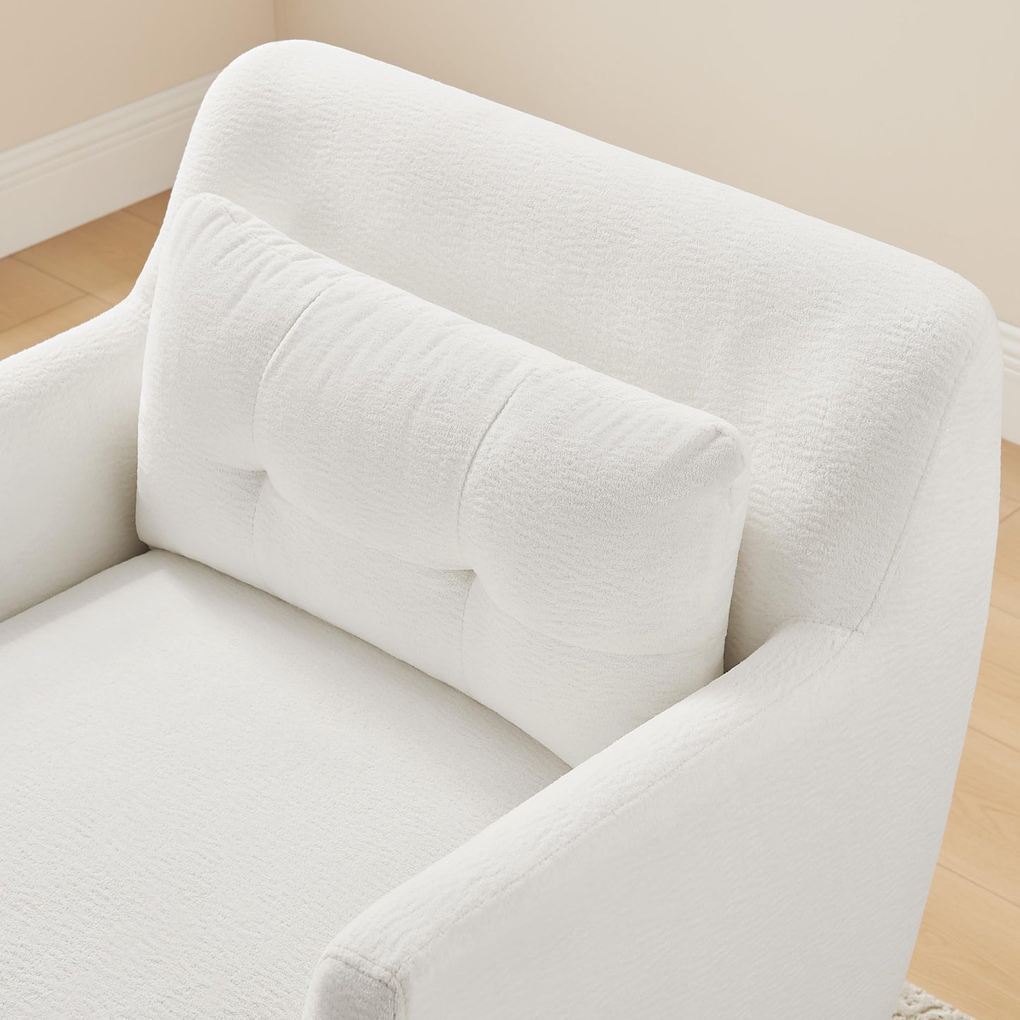 VANOMi Modern Accent Chair with Terry Fabric, Upholstered Armchair with Spring Package Cushion & Solid Wood Frame, Comfy Lounge Chair for Living Room, Bedroom, or Reading Corner, Terry, White