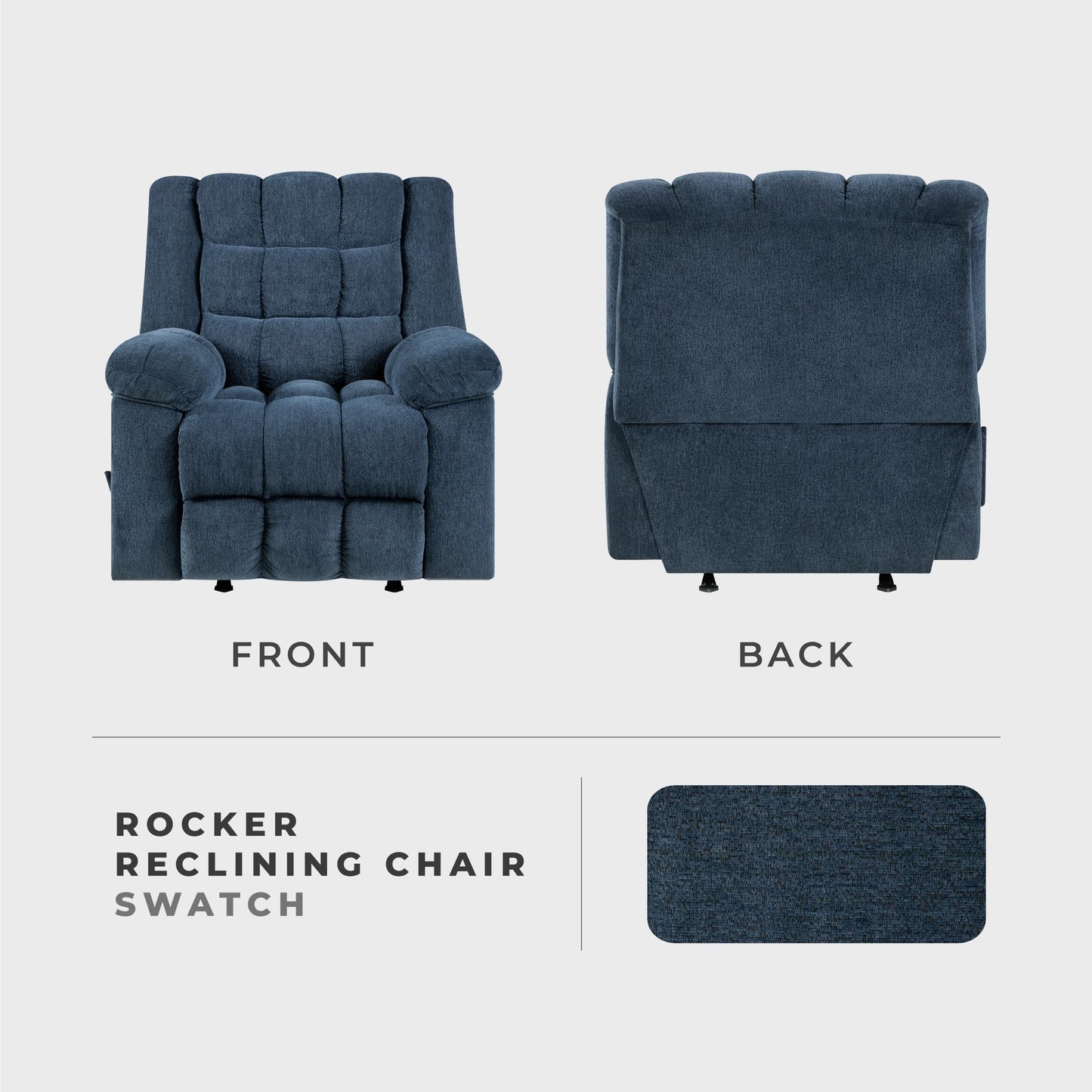 Lexicon Chenille Rocker Reclining Chair for Adults, Rocker Pull Handle Recliner, Nursery Chair for Living Room/Bedroom, High Back, Pillow Top Arms, High Density Foam Cushions, Blue