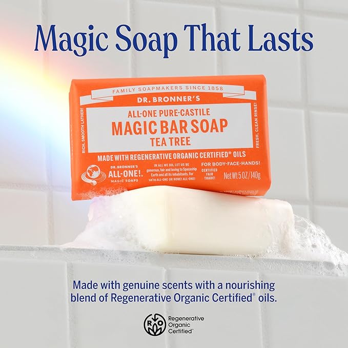 Dr. Bronner's Pure-Castile Magic Bar Soaps (5 Ounce Variety Gift Pack) Almond, Unscented, Lavender, Peppermint, Citrus, Rose - Made with Regenerative Organic Certified Oils, Vegan, Non-GMO