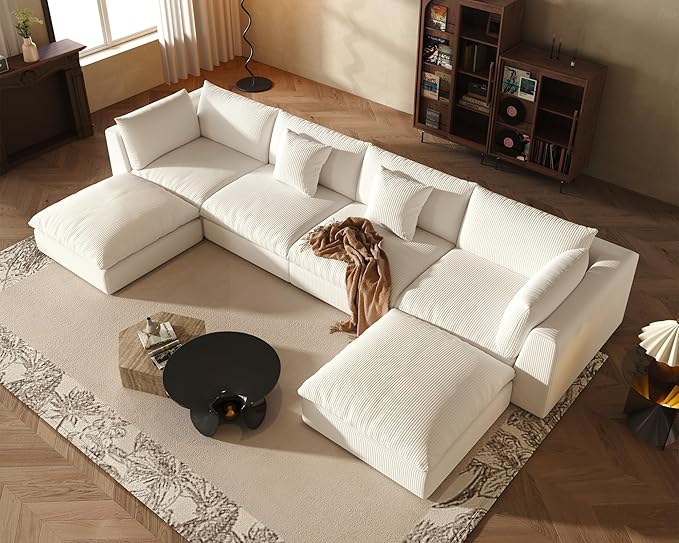 Fajiani Oversized Modular Sectional Sofa, Cloud Couch Deep Seat Sofa Cushion Covers Removable, Oversized Sectional Couches for Living Room (6 Seater U Shaped-Off White)