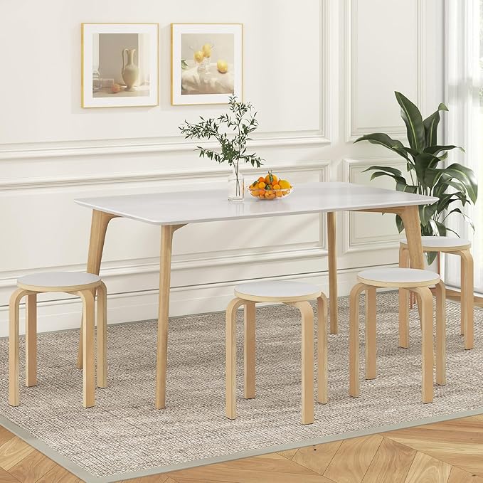 Giantex Stackable Stools Set of 4, 18" Round Stacking Backless Nesting Stools, School Chairs, Flexible Seating for Classroom Elementary, Students, Adults, Kitchen, Dining Room (Natural & White)