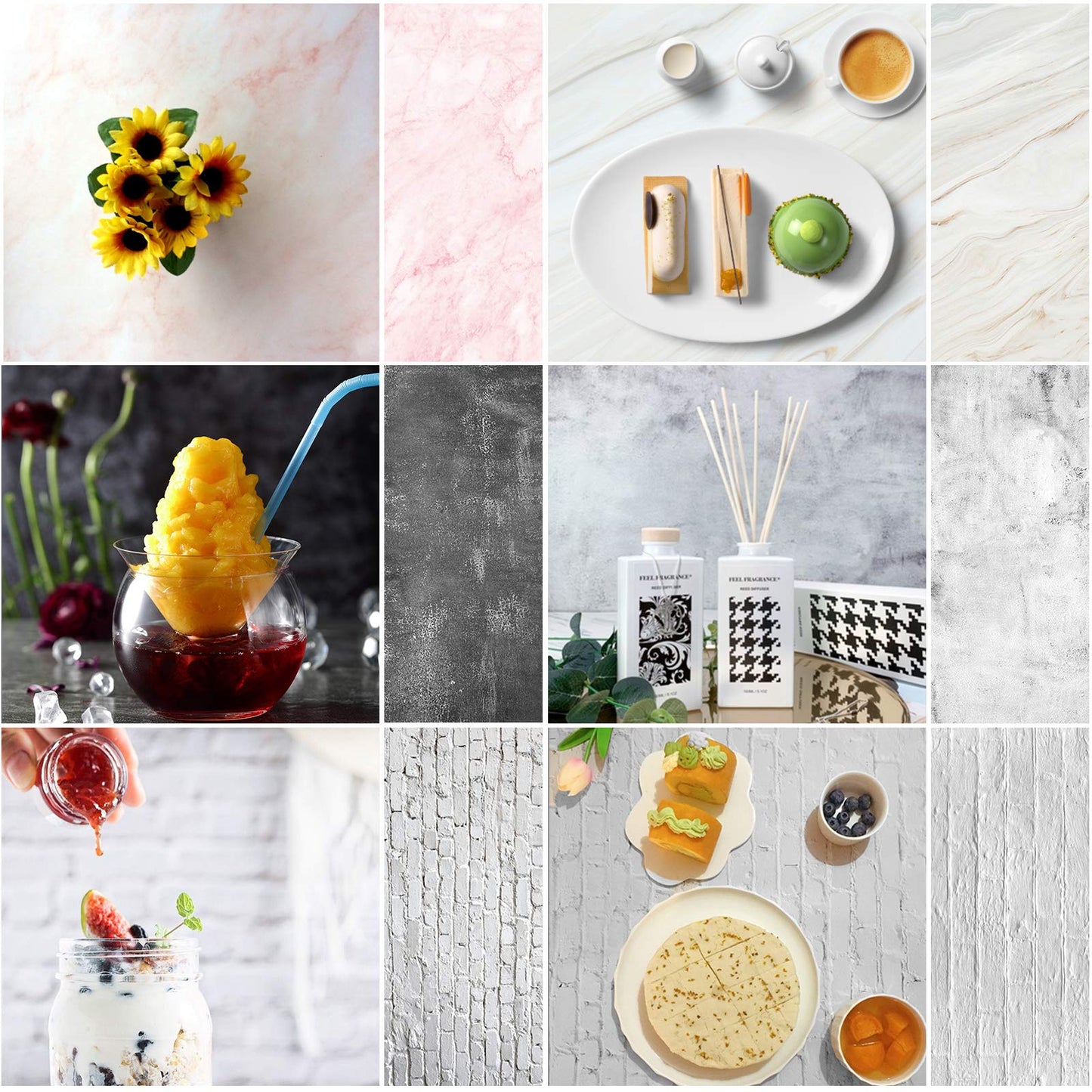 Meking 3Pcs 34X22In Double Sided Photography Backdrop Paper, Cement & Marble Texture Small Product Photo Background For Food Jew