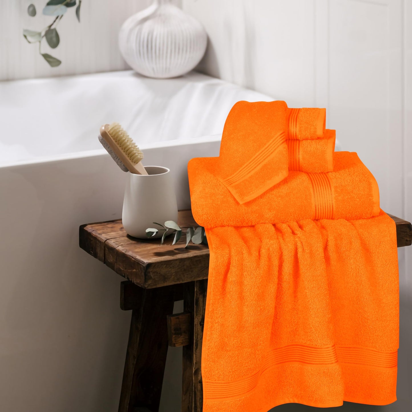 Belizzi Home Ultra Soft 6 Pack Cotton Towel Set, Contains 2 Bath Towels 28x55 inch, 2 Hand Towels 16x24 inch & 2 Wash Coths 12x12 inch, Ideal for Everyday use, Compact & Lightweight - Orange