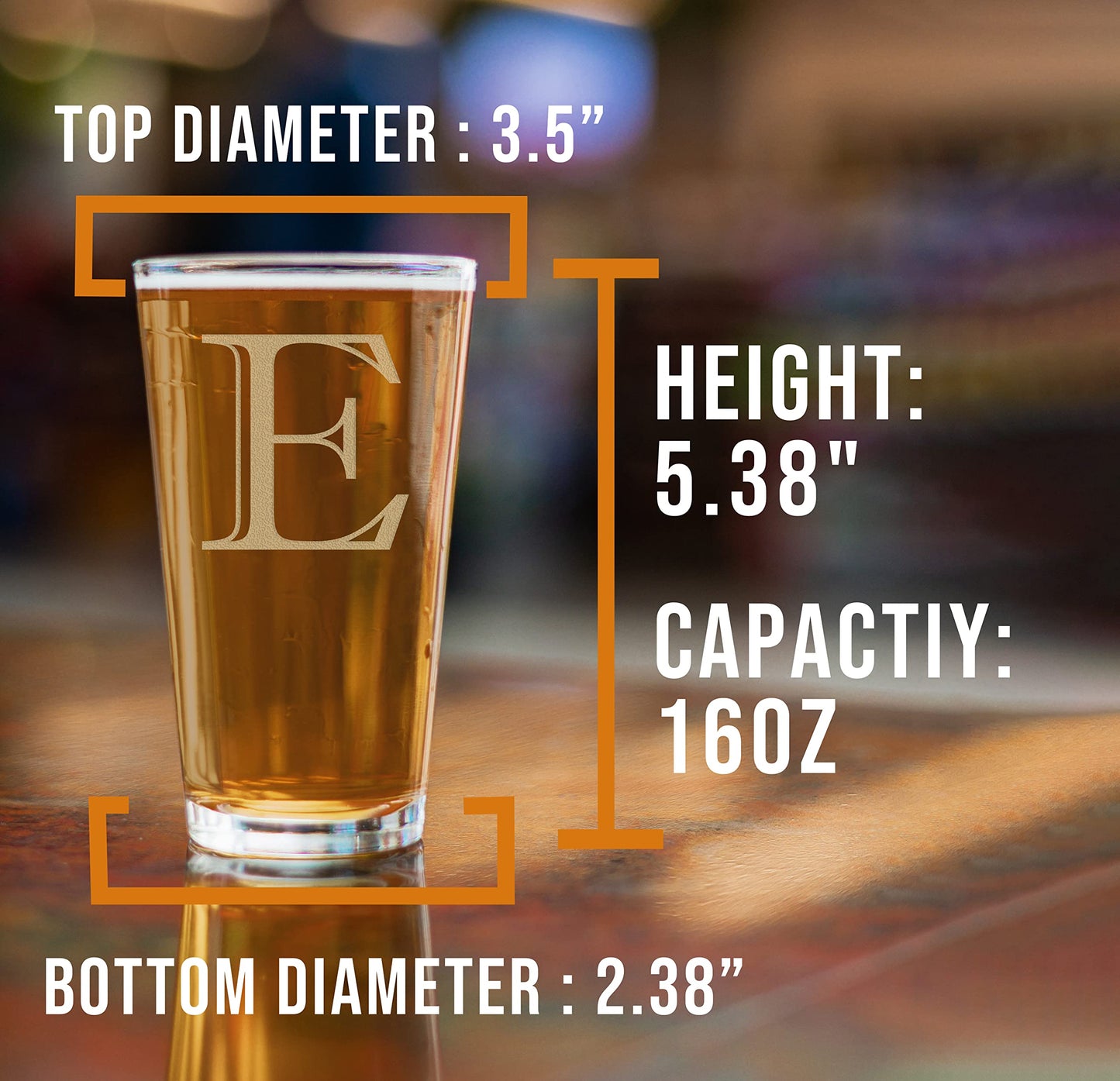 Etched Monogram 16oz Pint Glass for Beer or Soda (Letter E) A-Z Personalized gifts for him, Customized pint glasses, Custom initial, Birthday gift for Men Brother Husband
