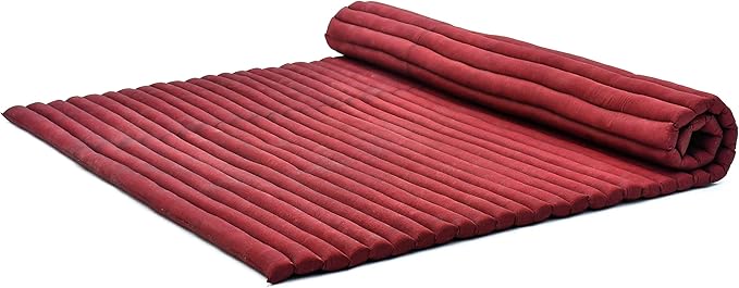 Leewadee - Foldable Floor Mattress - Japanese Roll Up Futon -Trifold Tatami Mat- Guest Floor Bed - Camping Mattress - Thai Massage Mat, Kapok Filled, 75 x 57 inches, Red