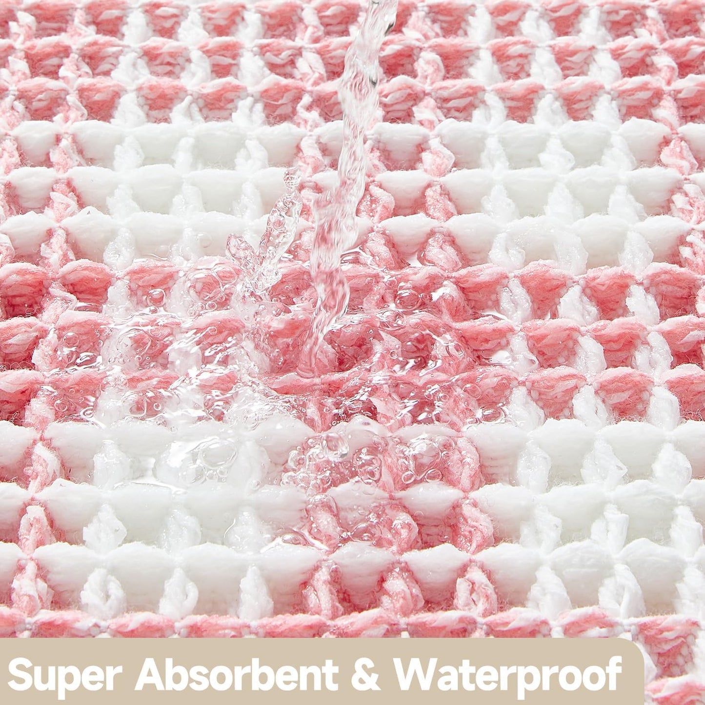 Waffle Bath Mat, Boho Bathroom Rugs Non Slip Washable Absorbent Checkered Bathroom Mat Quick Dry Cute Bath Mat, 36"x24" Pink and White