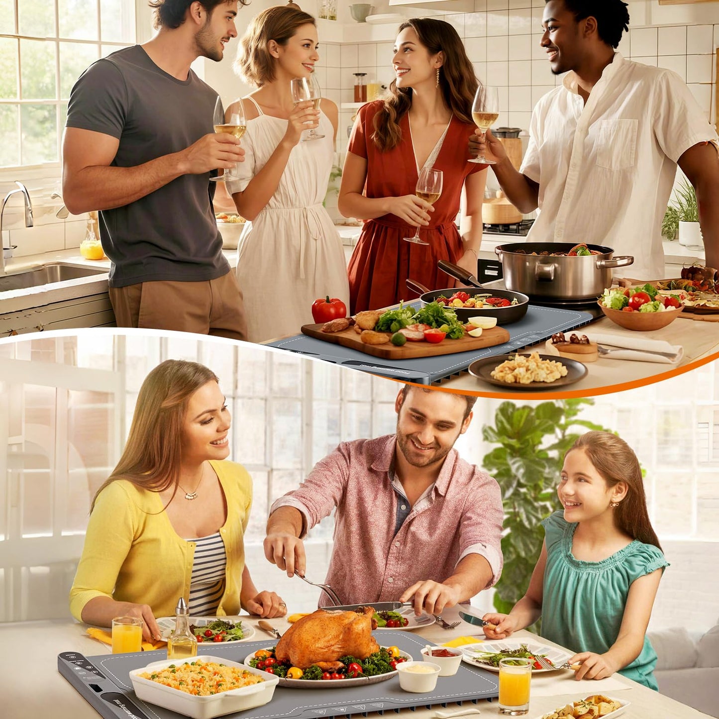 NAXBEY Warming Mat for Food, Food Warmers for Parties Buffet, Foldable Food Warming Mats for Countertops and Daily Use with Timer and 7 Temperature Levels, with one-touch heating button, 15"x23.6"