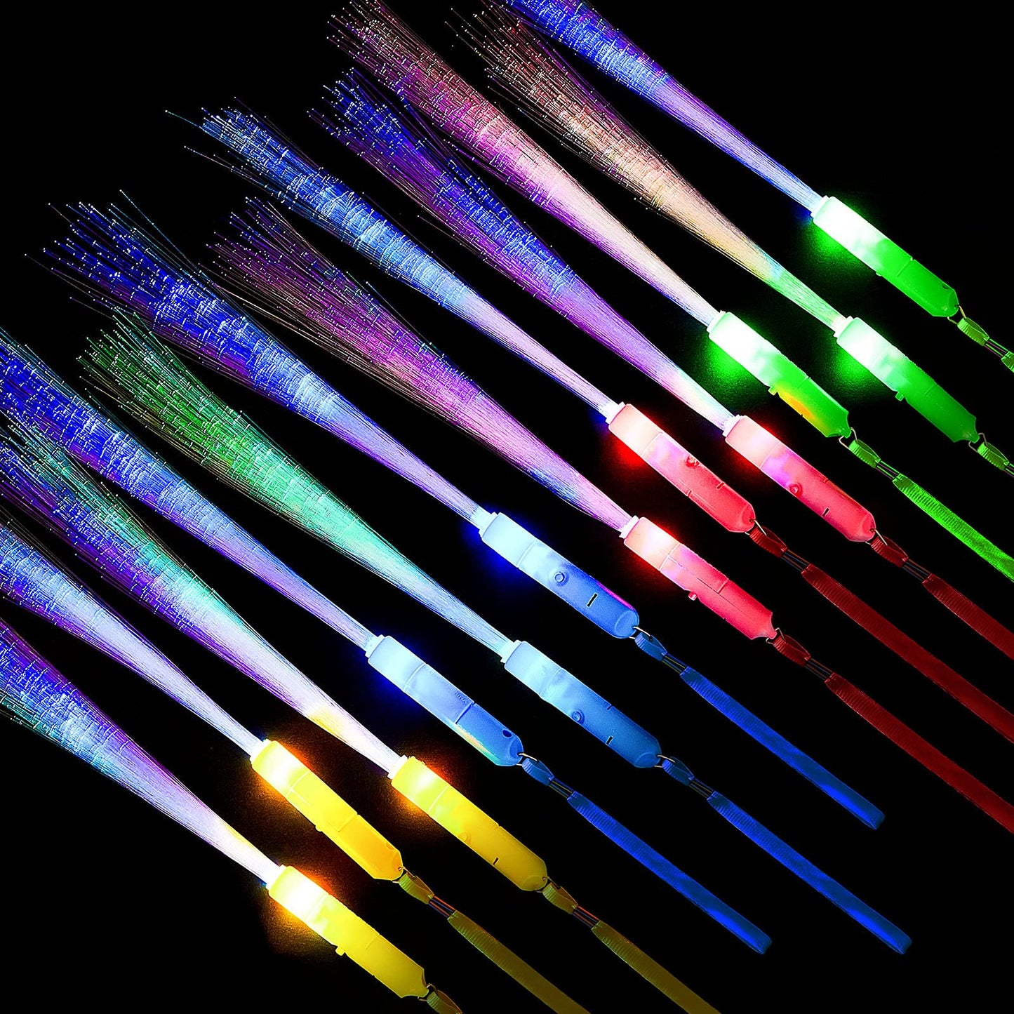 Zhanmai 24 Pieces Upgraded Glow Fiber Wands Sticks, LED Light Fiber Optic Wands LED Flashing Glow Sticks Supplies for Wedding Party Favors