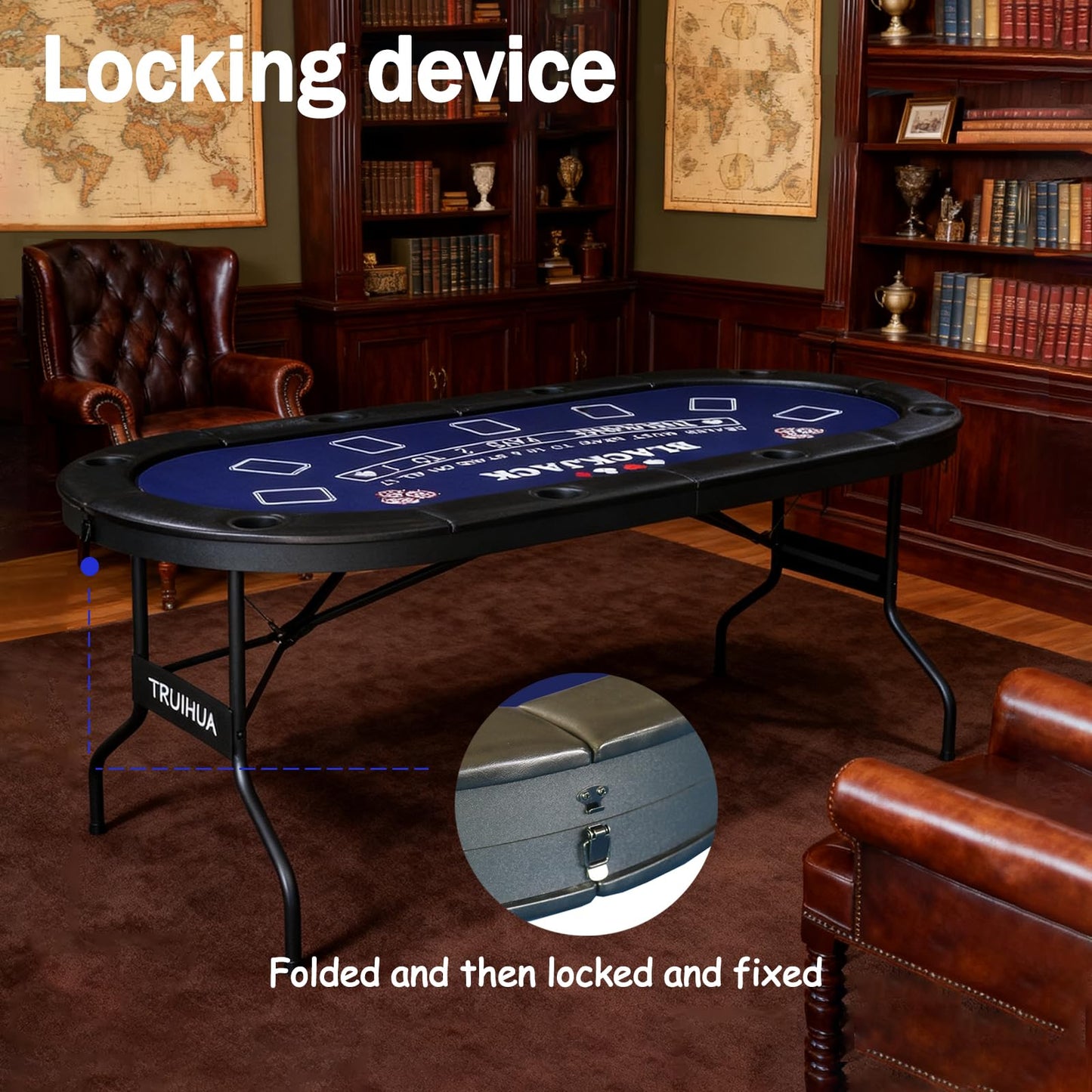 8 Player Folding Poker Table with 2 Interchangeable Game mats, Texas Holdem Poker and Blackjack, Collapsible Casino Table with Padded Rails and XXL Cup Holders for Wine and Whiskey Glasses (71 inch)