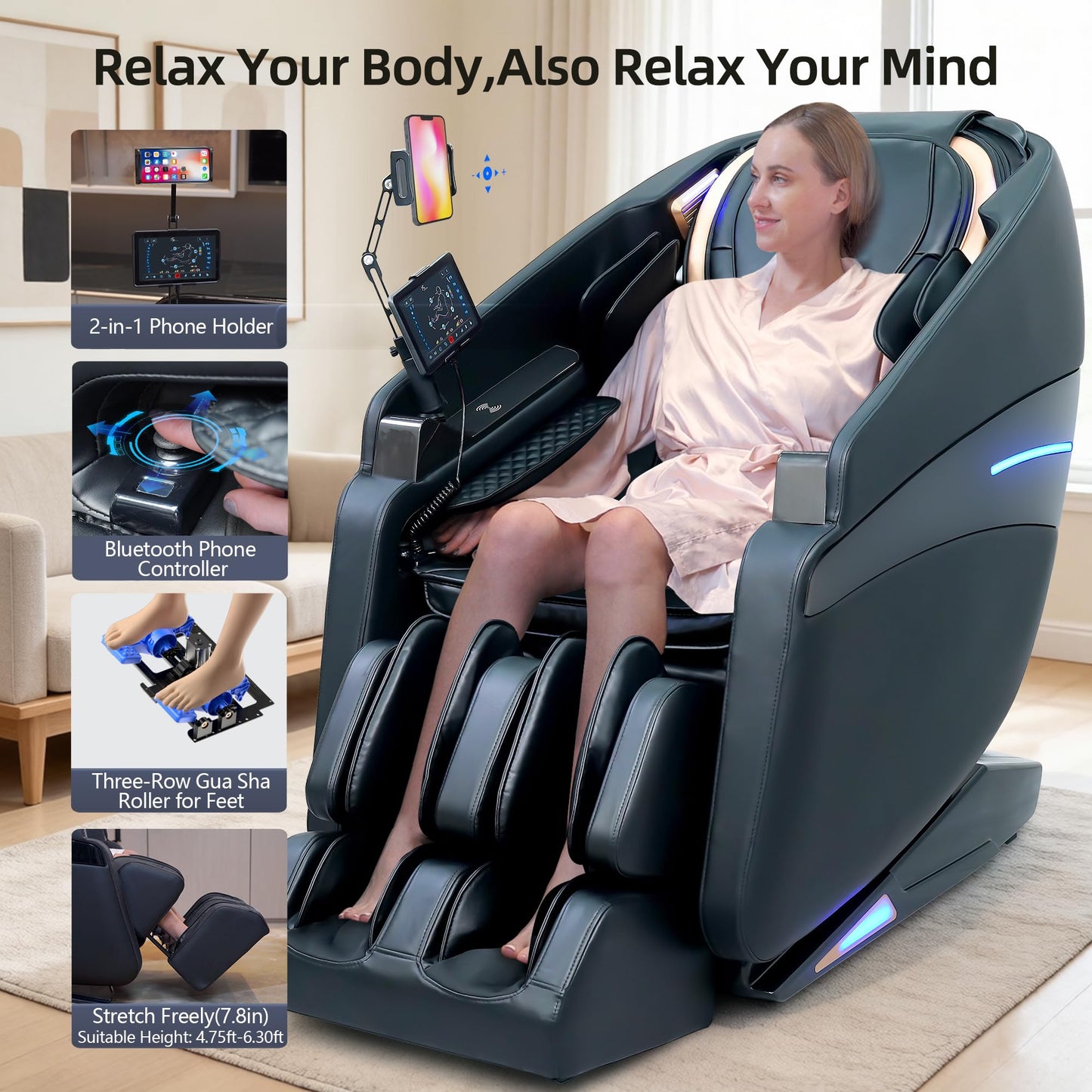 4D Massage Chair Full Body Recliner with Heat – Zero Gravity 57'' SL Track Shiatsu Massage Chair for Home Office with AI Voice, 7" Touch Screen, Wireless Charging,Neck & Shoulder Relief Mom/Dad/Wife