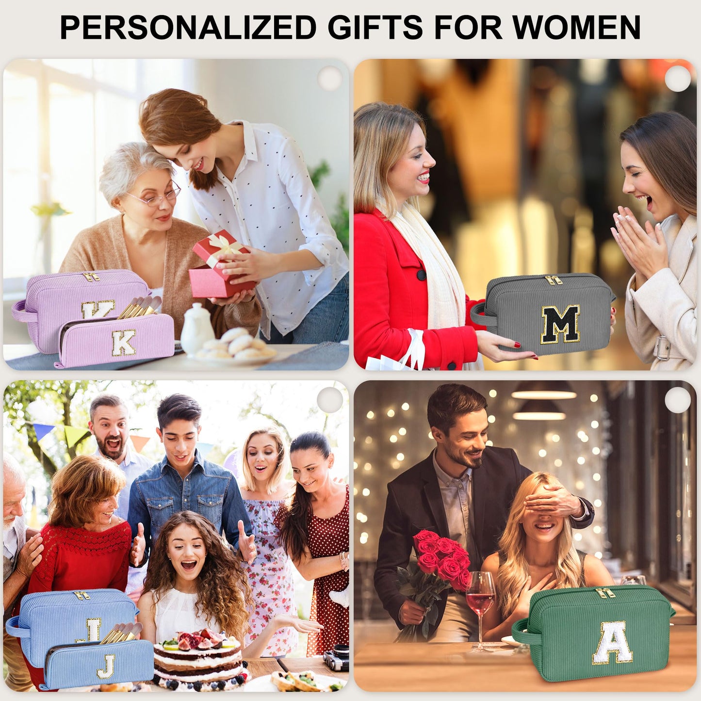 YOOLIFE Sister Birthday Gifts - Personalized Makeup Bag Cosmetic Bags for Women 18th 21th 30th 40th 50th 60th Birthday Gifts for Her Women Daughter Sister Girlfriend Gifts for Her Female Letter H