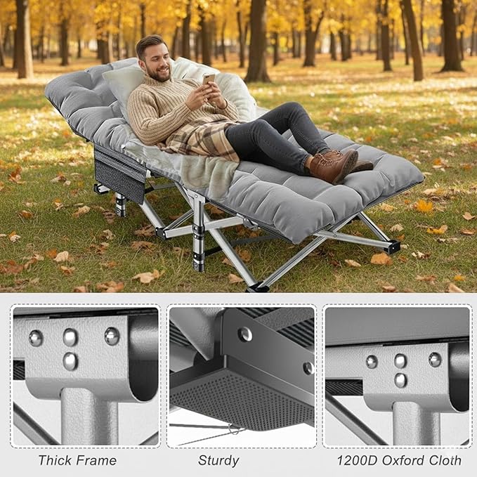 ABORON XXL Camping Cot for Adults 900LBS - 78"×32" Oversized Folding Bed with Mattress Pad, Heavy Duty 1200D Oxford Outdoor Cot with Carry Bag
