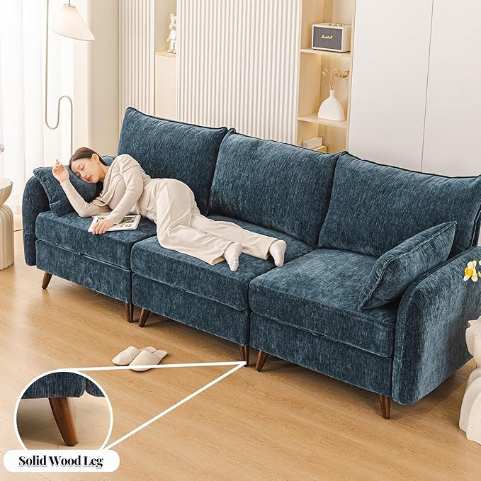 Rexulqo 104'' Modular Sectional Sofa with All Seats Storage, Oversized U Shaped Couch,Comfy Cloud Couches with Movable Ottoman,24.5'' Deep Seat,Large Sectional for Living Room,Bedroom,Velet,Blue