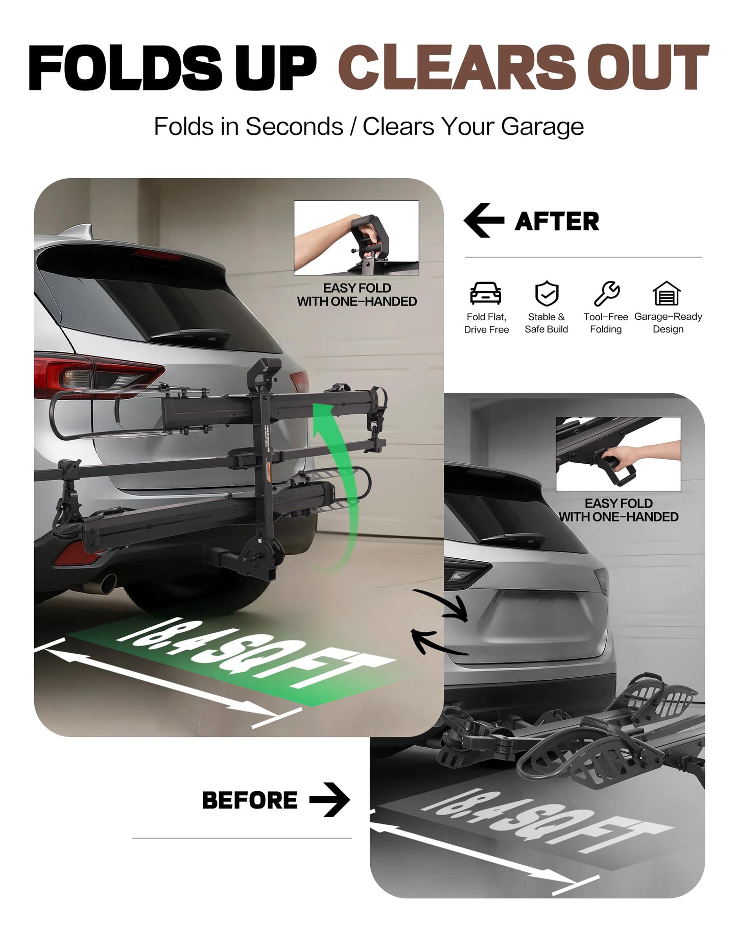 POLESTAR Electric E-Bike Rack with Ramp, Hitch 2 Bike Rack, 200 lbs Capacity Electric Bike Carrier, Foldable Platform Mount for Cars, Trucks, SUVs, Minivans, Up to 5-Inch Fat Tire for 2'' Receiver