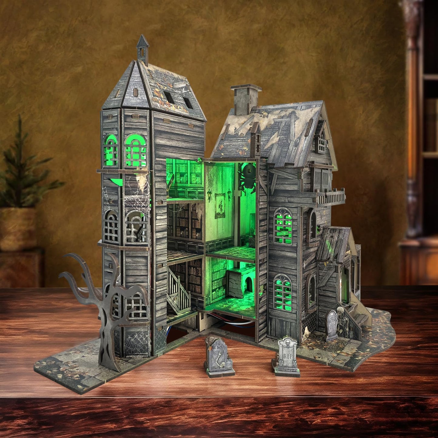 DIY Miniature House Kits for Adults - Haunted House 3D Wooden Puzzle for Teens, Decorative Bookends for Office, Home, Desk, Mini Tiny Dollhouse Kit Ideal for Halloween, Christmas, Friends, Kids, Boys