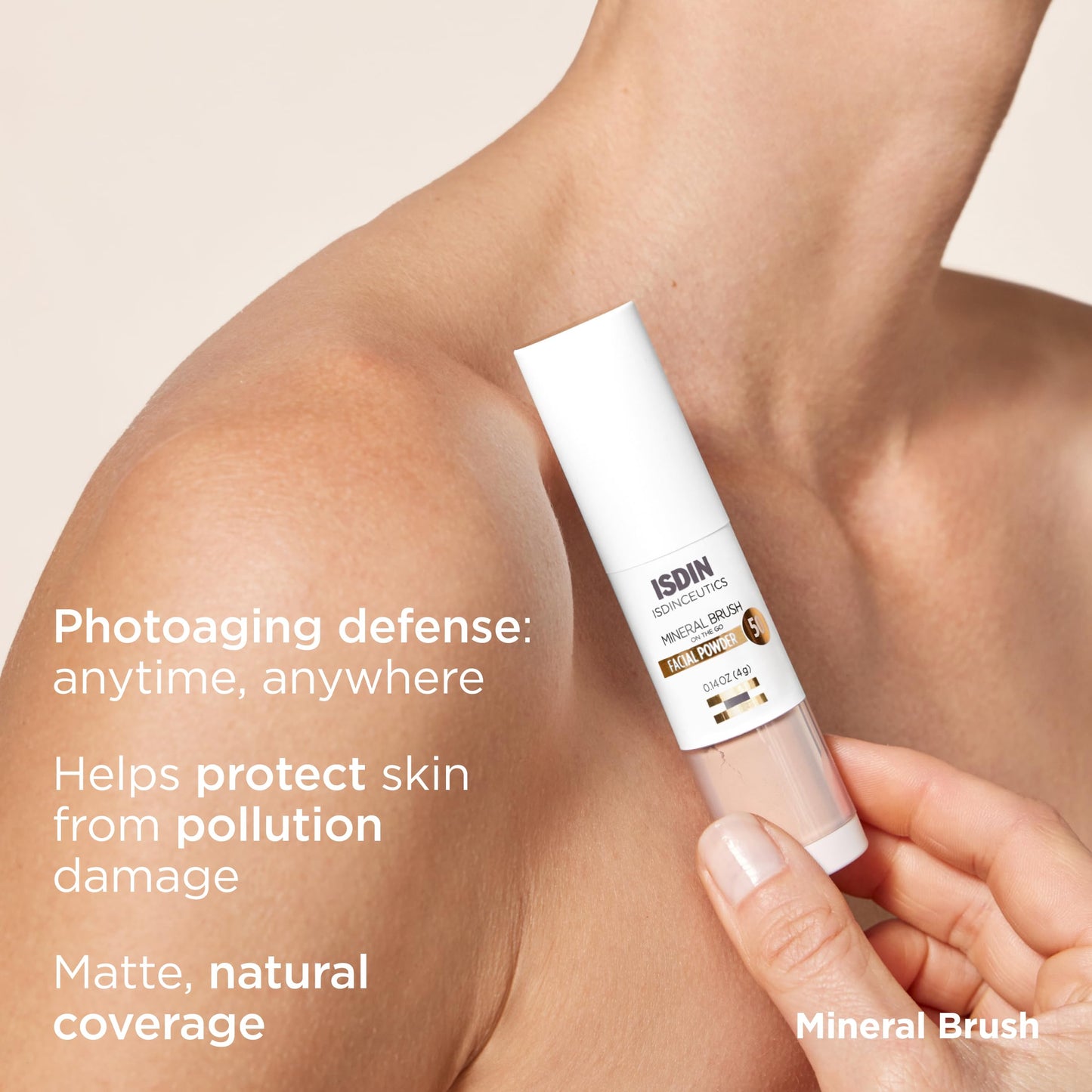 ISDIN Mineral Brush Powder, Facial Pollution and Blue Light Protection, a Complement to your Sun Care Routine, Suitable for Sens