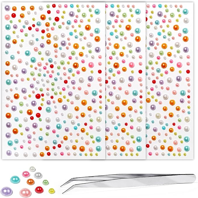 Self Adhesive Face Gems and Pearls for Makeup, Festival Jewels, Hair Gems, Rhinestone Stickers for Face, Eye, Makeup, Nail, Body, Crafts 3/4/5/6 mm 975Pcs (19.Pearl_Color)