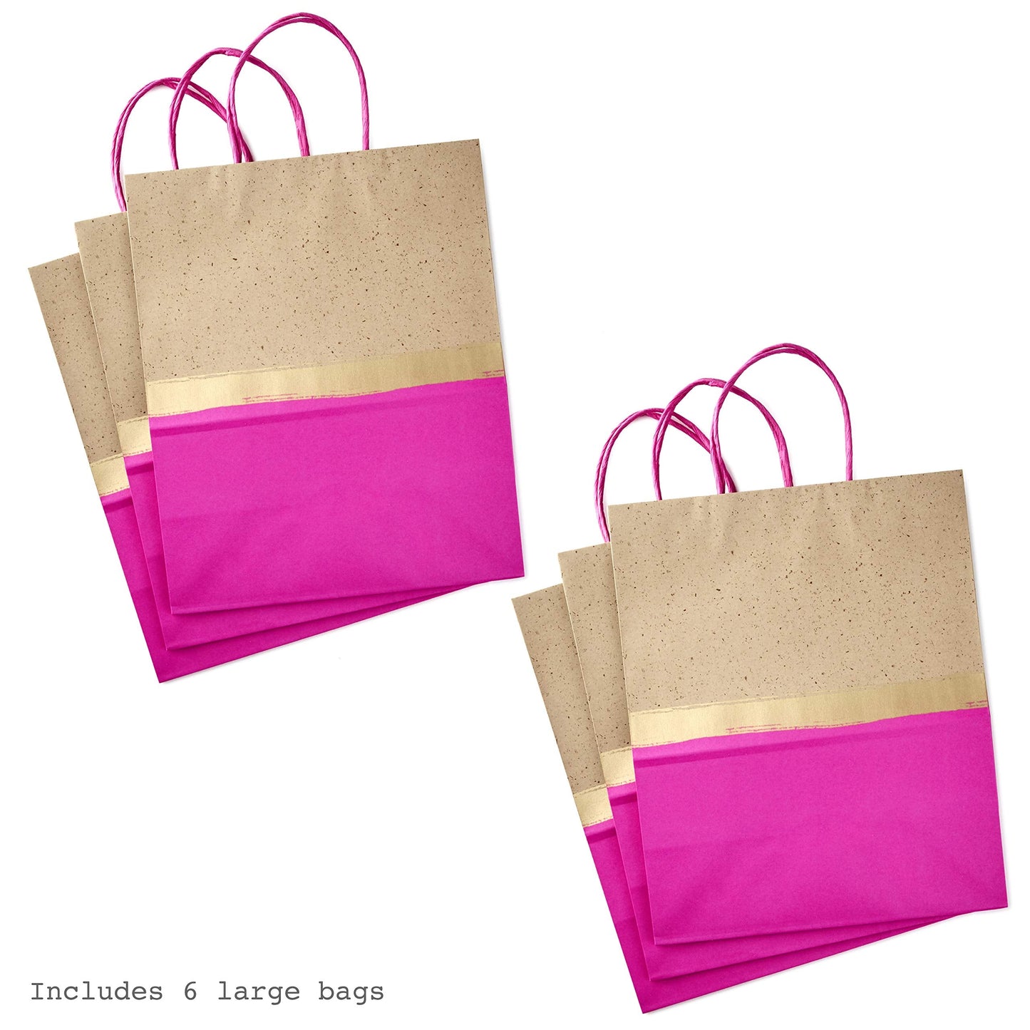 Hallmark 13" Large Paper Gift Bags, 6-Pack (Pink & Kraft) for Christmas, Birthdays, Mother's Day, Weddings, Baby Showers, Bridal Showers, Any Occasion