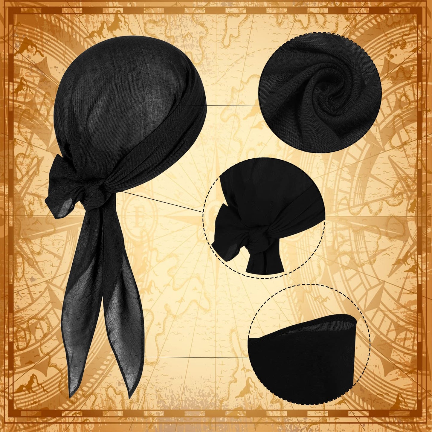 Century Star Halloween Pirate Costume Men Women Pirate Bandana Hat Waist Belt Head Scarf Renaissance Accessories Cosplay 2 Black