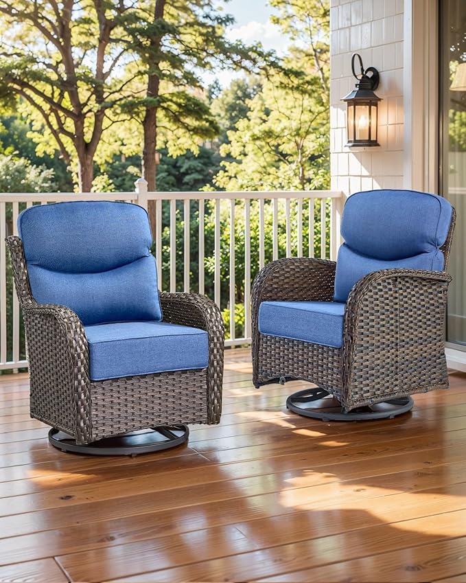 ACTREST Luxury 22x24/22x25 6-Inch Smile Outdoor Seat Cushions Set of 2 - Superior Comfortable Water-Resistant Patio Chair Cushion for Rattan Dining Swivel Chairs Loveseat Sectional Sofa - Navy Blue