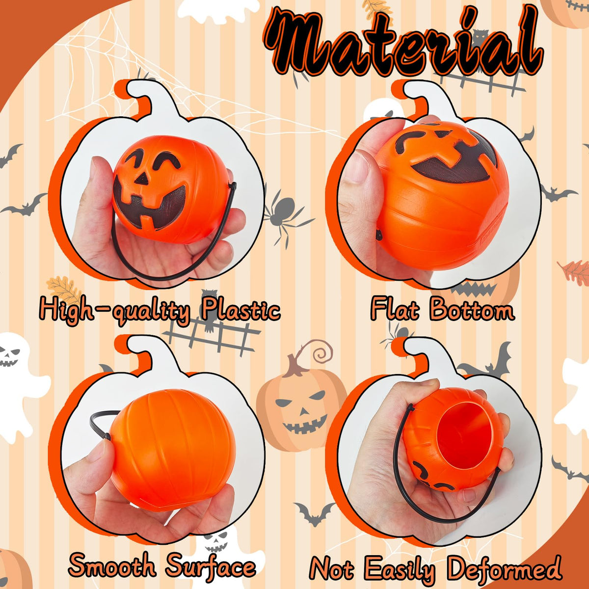 Lshfwn 24 Pcs Mini Halloween Portable Pumpkin Bucket,2.8 In Plastic Pumpkin Candy Bucket,Trick or Treat Candy Pail Holder for Halloween Party Favor,Decoration Props