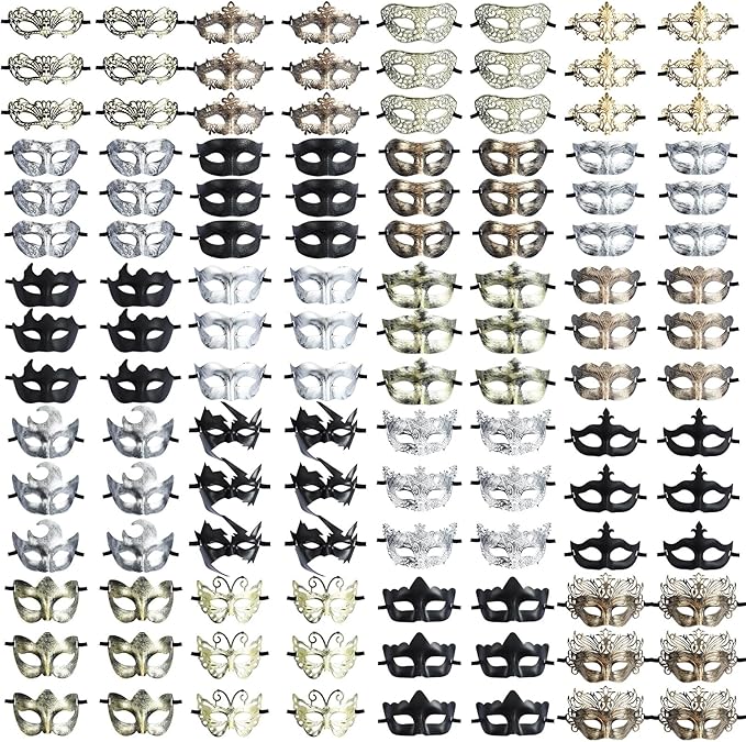 Chivao 120 Pcs Masquerade Masks for Women Men Couple Bulk Venetian Mask Vintage Antique Adult Face Halloween Costumes Party