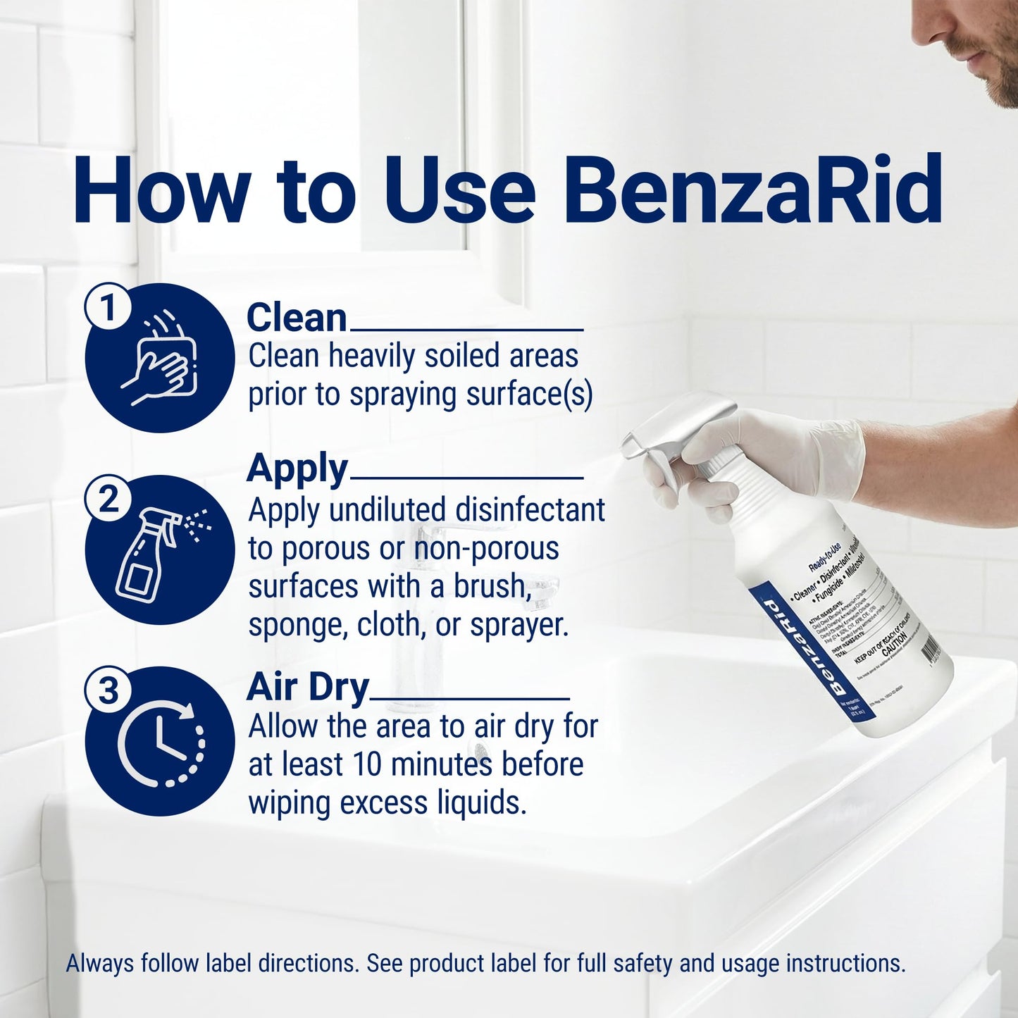 BenzaRid Hospital Disinfectant Virucide Spray Kills 99.99% of MRSA, COVID-19, H5N1, Staph, Avian Flu, Bacteria & Mold | EPA Reg. for Medical, Dental, Veterinary, Farm & Home Use 32 oz