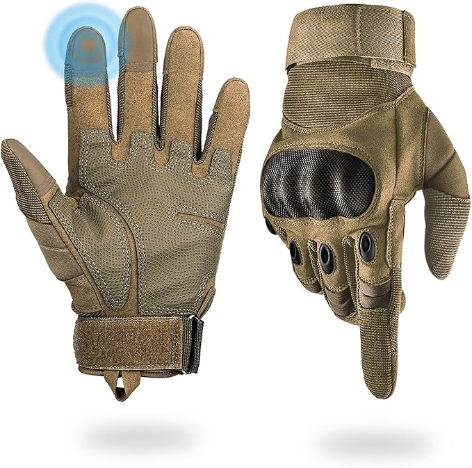 Liovoras Tactical Gloves for Men, Shooting & Motorcycle Gloves with Hard Shell Knuckle Protection & Leather Palm for Airso...