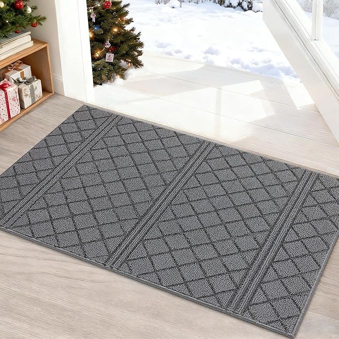 REFETONE Indoor Doormat, Front Back Door Mat 24"x36" Absorbent Rubber Backing Non Slip Door Mats, Low-Profile Resist Dirt Entrance Rugs, Machine Washable Door Rug Inside Floor Mat for Entryway, Grey