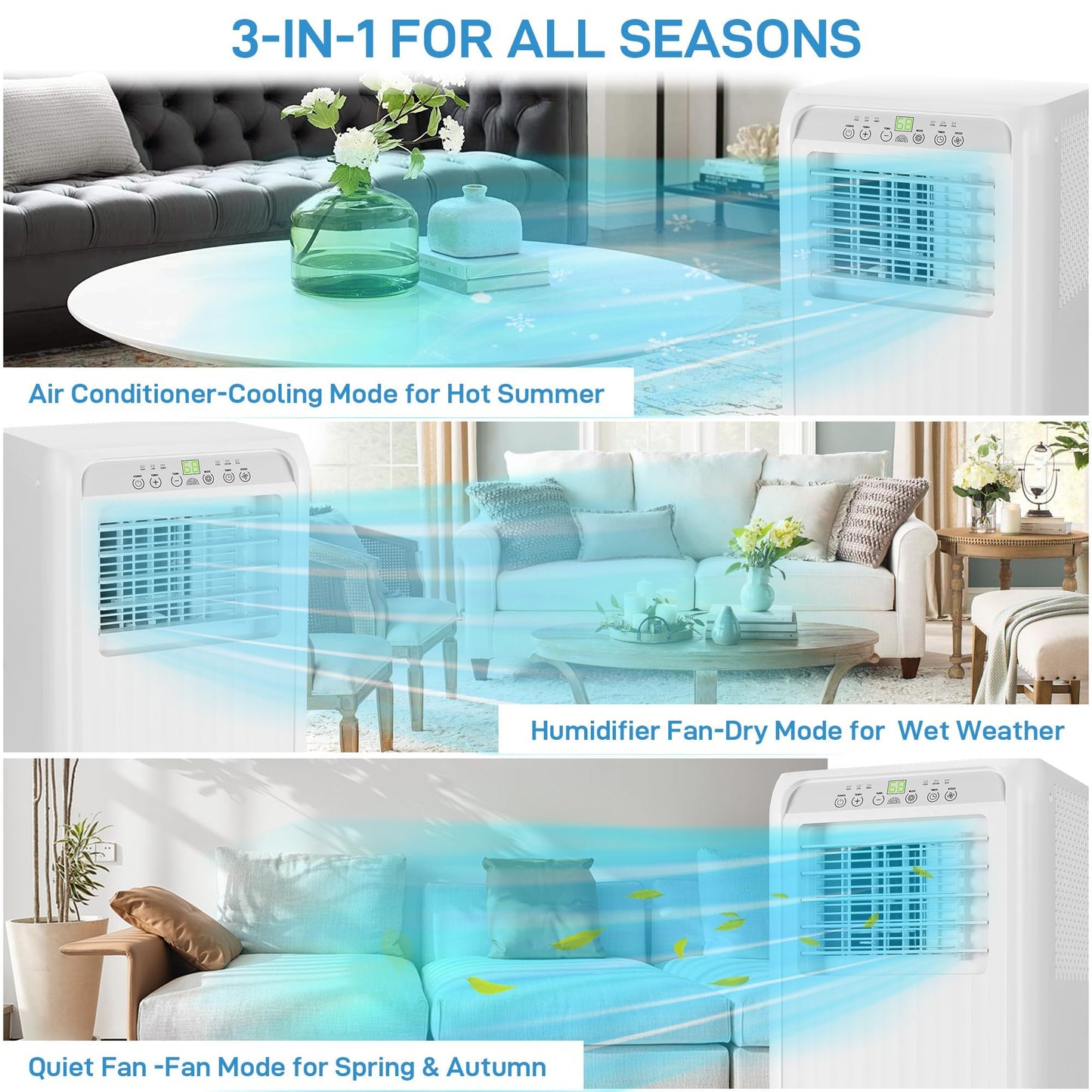 Garveetech Portable Air Conditioners 10000 Btu For Rooms Up To 450 Sq,Ft, Portable Ac With Cooling, Dehumidifier, Fan & Sleep Mo