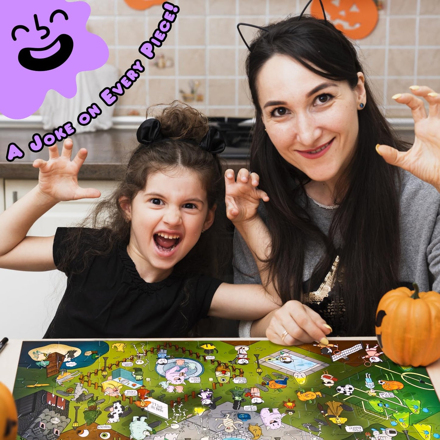 Laugh with Life Halloween Joke Puzzle – 72pcs Halloween-Themed Kids Jigsaw Puzzle for Adults, Extra Large Floor Puzzles for Kids Ages 5+, Fun Adult Puzzles & Toddler Educational Toys (24" x 36")