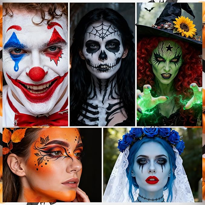 Halloween for Pumpkin Tiger Makeup Kit, Complete Halloween SFX Costume Makeup Set for Pumpkin &Tiger Cosplay ,Black White Orange Water-Based Face Paint Kit with Black Lip Gloss