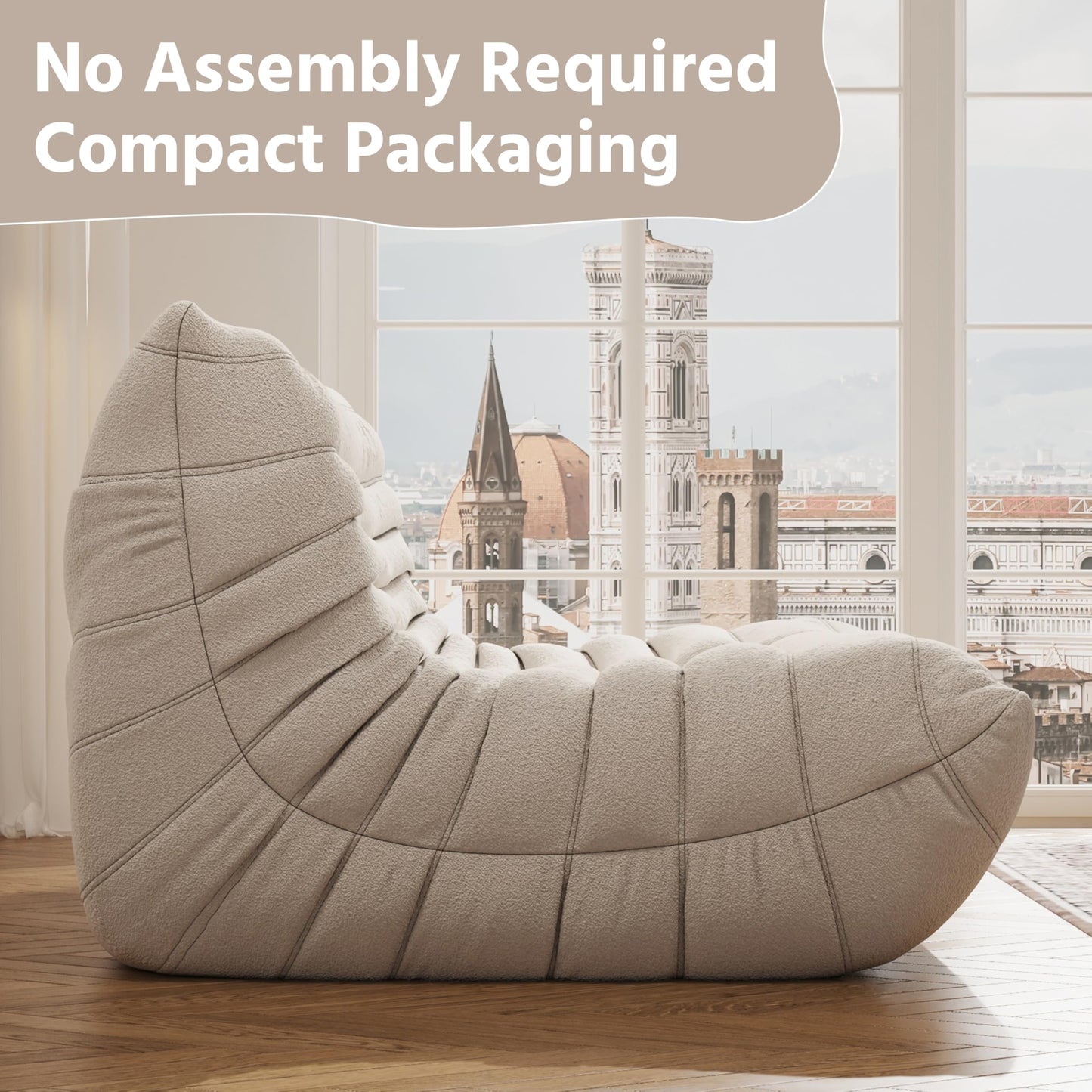 Bean Bag Chair, Fireside Chair, Large Bean Bag Chair for Adults, Bean Bag Chairs for Teens with High-Resilience Foam, Non-Slip Base Floor Lounge Sofa,Living Room (Beige, Loveseat)