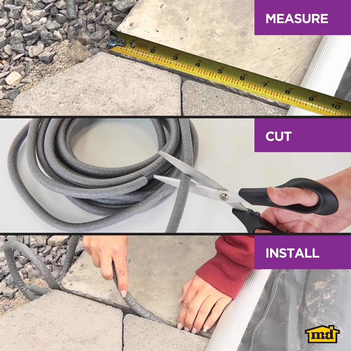 M-D Building Products - Versatile Gray Foam Backer Rod - Essential Caulk Saver for Sealing Concrete Gaps, Expansion Joints, and Crack Filling, 3/8 by 20 Feet (71464)