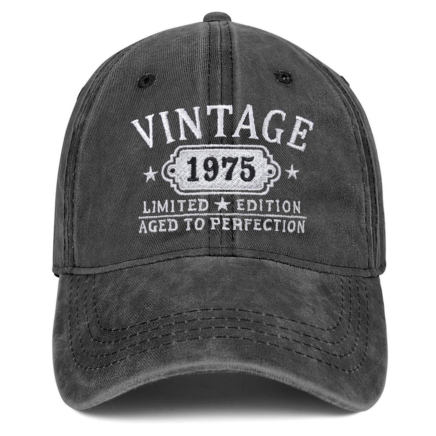 50th Birthday Gifts for Her Him Vintage 1975 Embroidered Black Baseball Cap Women Men (Black)