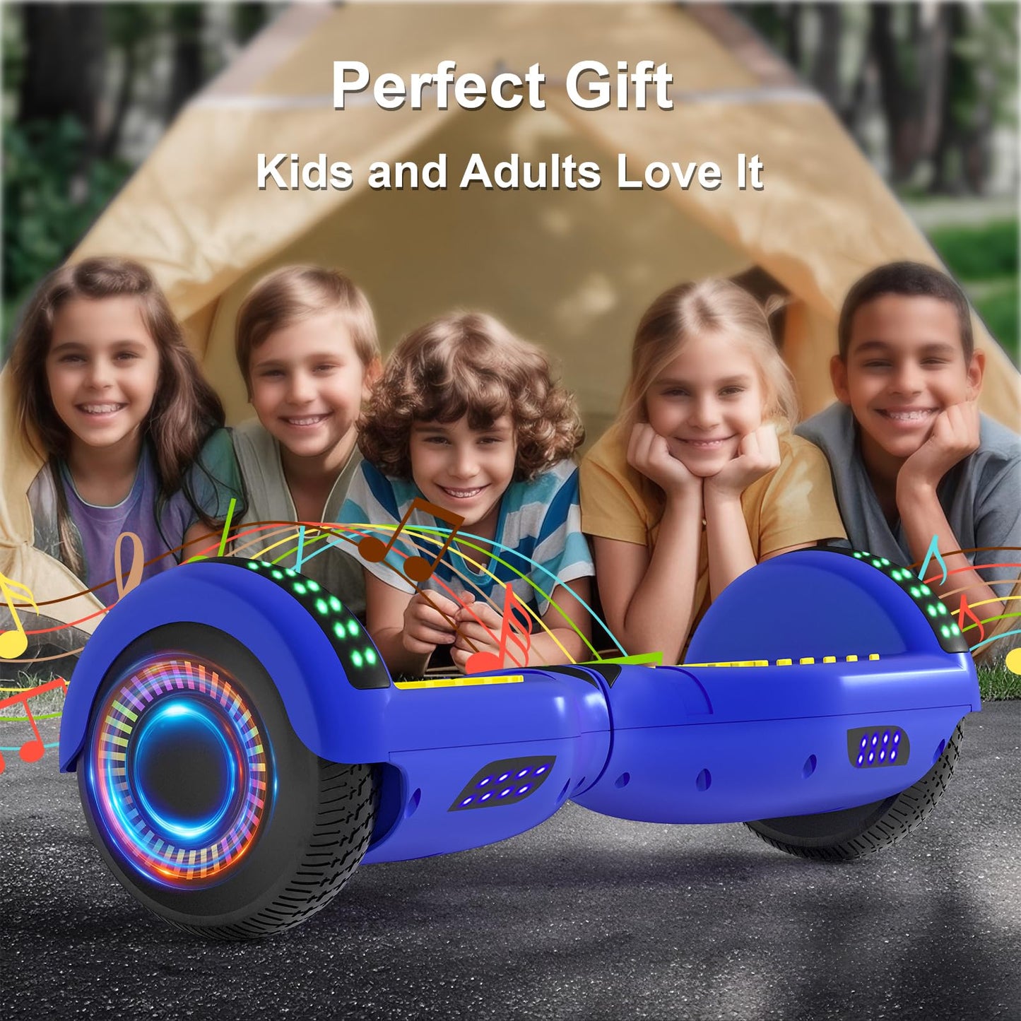 Commugo Kids Scooter with Bluetooth Speaker & Corlorful LED Lights, Dual 250W Motor 7.5 Mph Speed, Gifts for All Ages