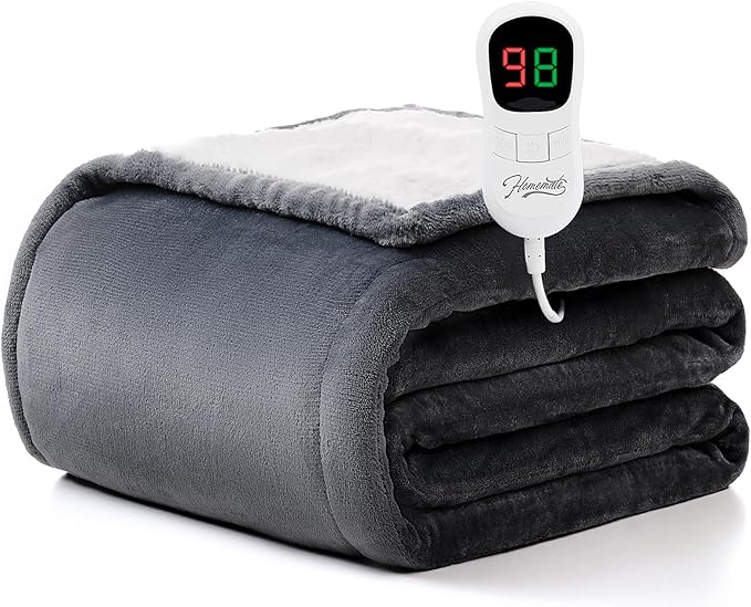 Homemate Heated Blanket Electric Throw - 50"x60" Heating Blanket Throw 1/2/4/6/8 Hours Auto-Off 10 Heat Level Over-Heat Pr...