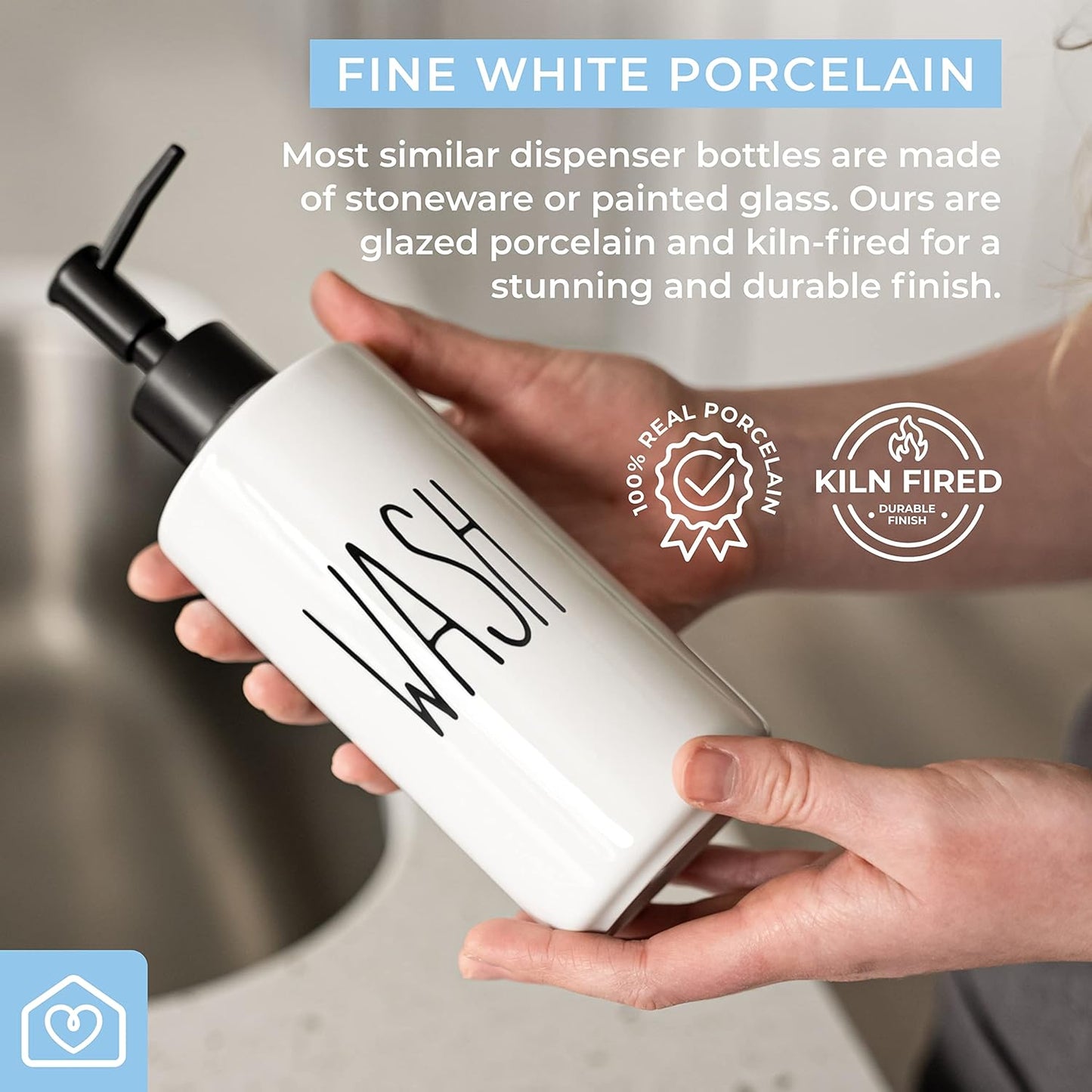 Heartland Home Porcelain 16oz Liquid Dispenser - Kitchen, Bathroom & Laundry Soap & Detergent Dispenser