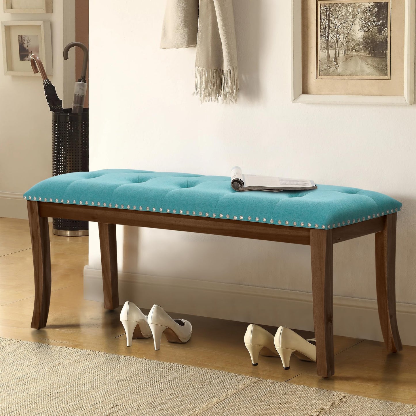 MAISON ARTS Clearance Upholstered Bedroom Bench for End of Bed, Solid Wood Legs and Button-Tufted, Ottoman Benches for Living Room, Entryway
